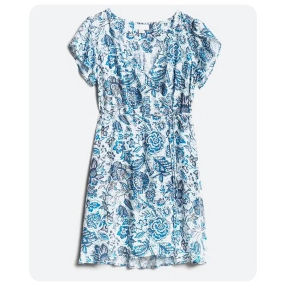!! Velvet by Graham & Spencer Blue Amaury Juniper Floral Wrap Dress sz M